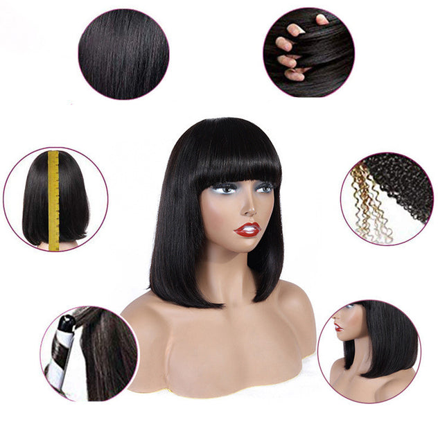 Human Hair Bob Wig Headgear Woven