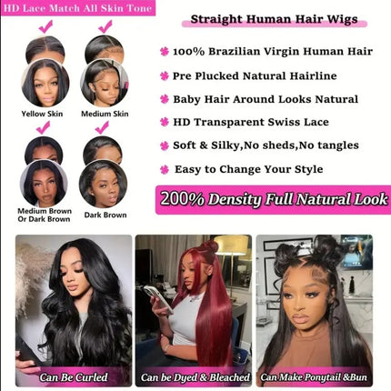 Straight Lace Front Wig Human Hair  Density 13x4 HD Clear Lace Front Wig Pre Pull Baby Hair