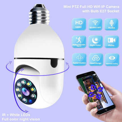 WiFi CAMERA 1080P Bulb 4X Zoom  Alarm Monitor