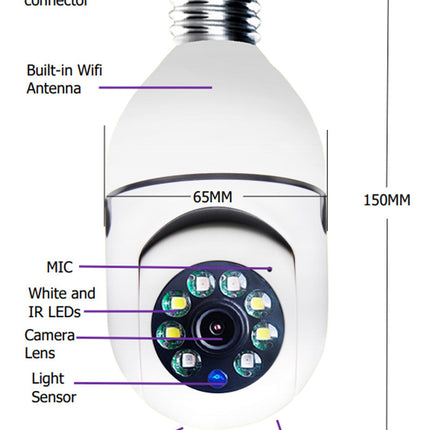 WiFi CAMERA 1080P Bulb 4X Zoom  Alarm Monitor